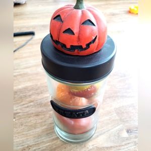Decorative Treats Canister with Faux Seasonal Gourds